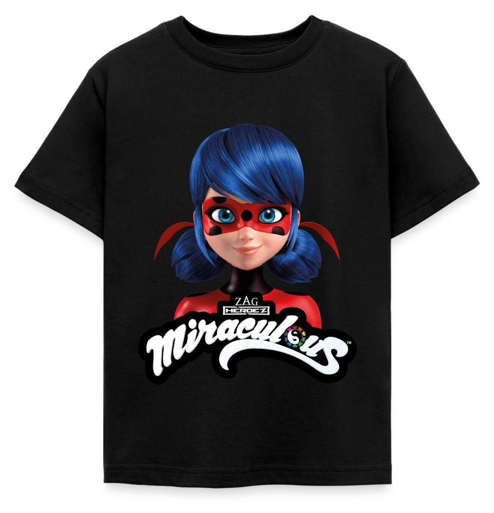 Spreadshirt Miraculous Ladybug Mit Logo Kinder T-Shirt, 110/116 (5-6 Jahre), Schwarz