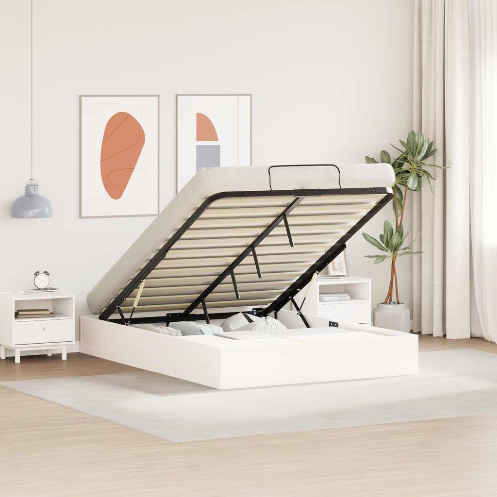 Maison Exclusive - Ottoman Bettgestell mit Stauraum Weiß 135 x 190 cm