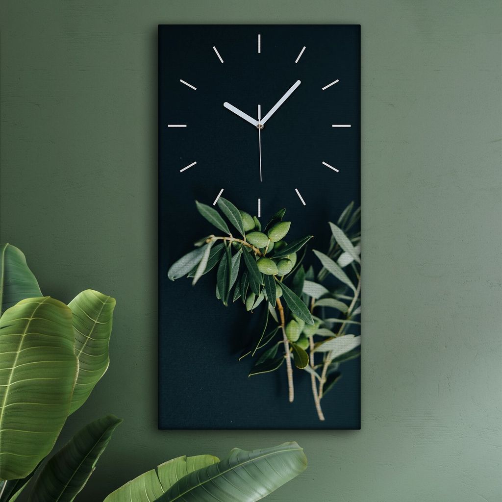 Wohnzimmer Leinwand Uhr Geräuschlos Küche 30x60 Baum, Oliven, Motive, weiße Zeiger