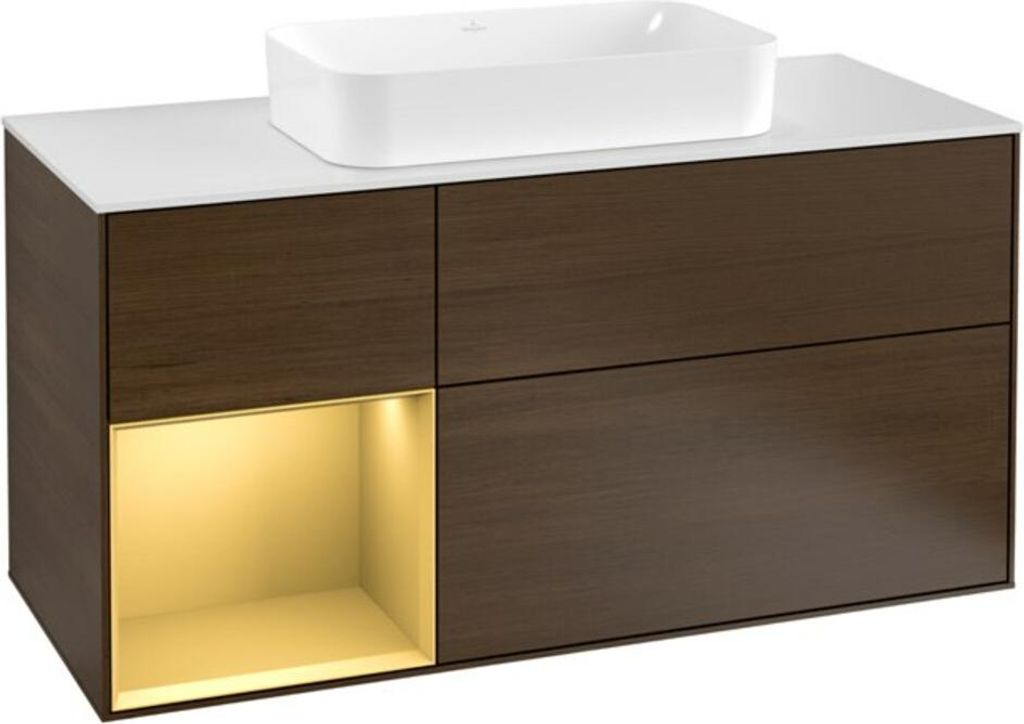 V&B Waschtischunterschrank Wandbeleuchtung Finion 120cm, Pl wh. m, Reg li gol m, wal ven