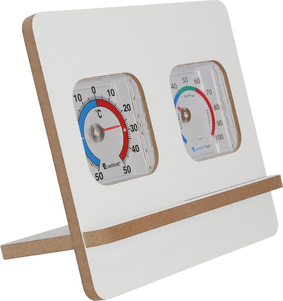 Innenwetterstation mit Holzständer Weiß Zimmerthermometer Innen und Hygrometer Set Analoge Temperatur und Luftfeuchtemessung für angenehmes Raum...