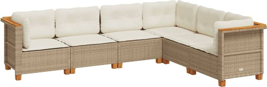 vidaXL 6-tlg. Garten-Sofagarnitur mit Kissen Beige Poly Rattan