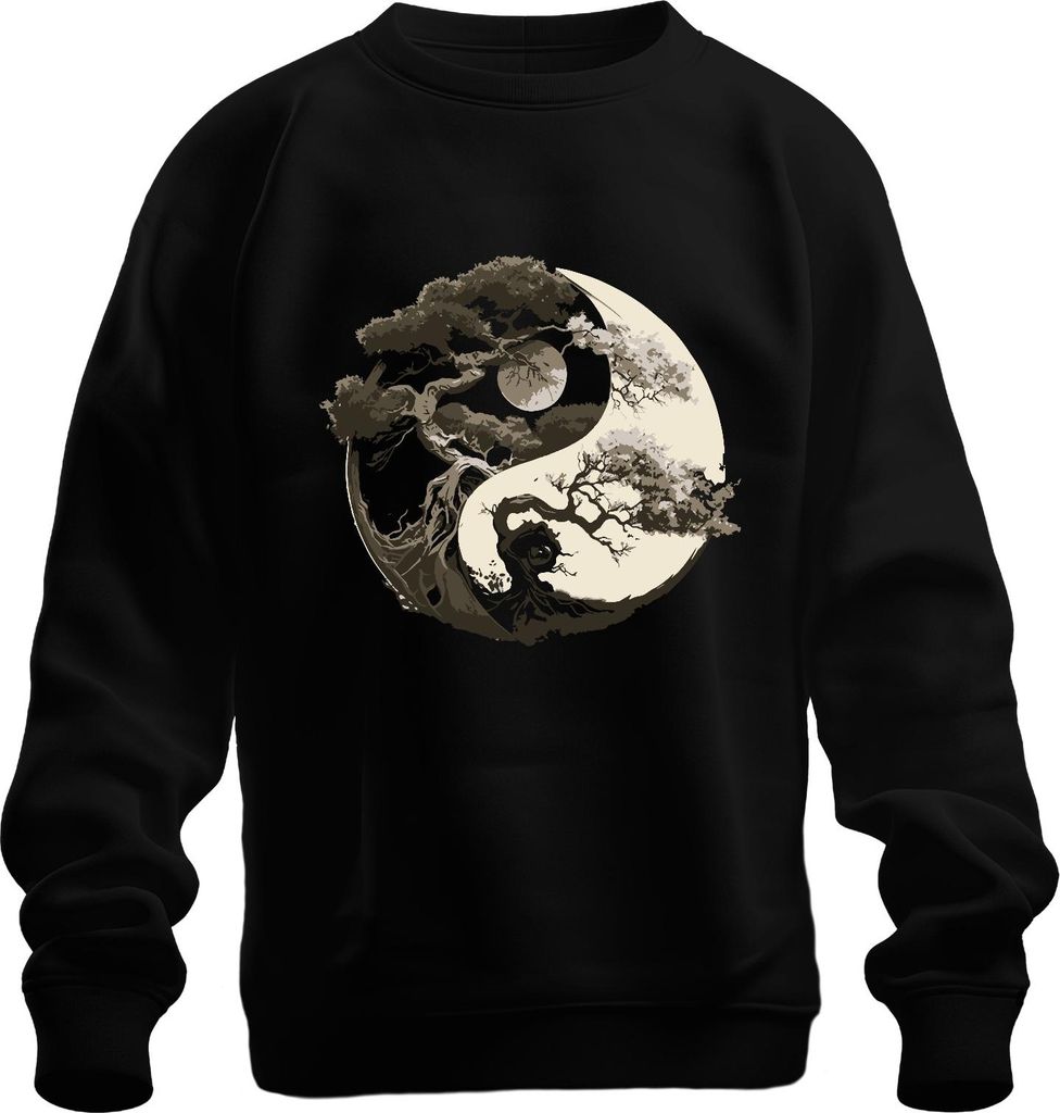 Baum des Lebens Yin Yang Mond Zen Balance Natur Meditation Yoga Uni Sweatshirt Pullover, Schwarz, S