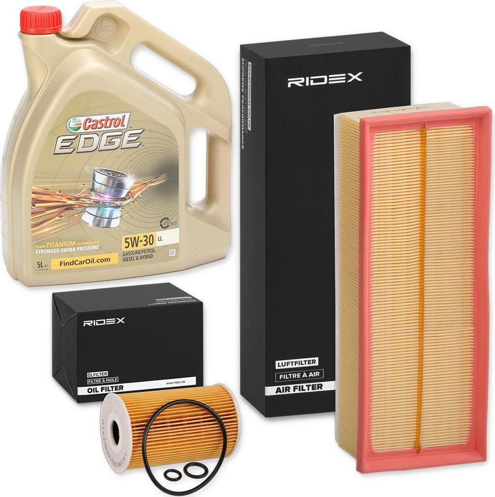 RIDEX Inspektionspaket Filter Set mit Öl 5W-30 5L für VW Golf V Schrägheck (1K1) GOLF VI (5K1) TOURAN (1T1, 1T2) Passat Variant (3C5) TIGUAN (5N)
