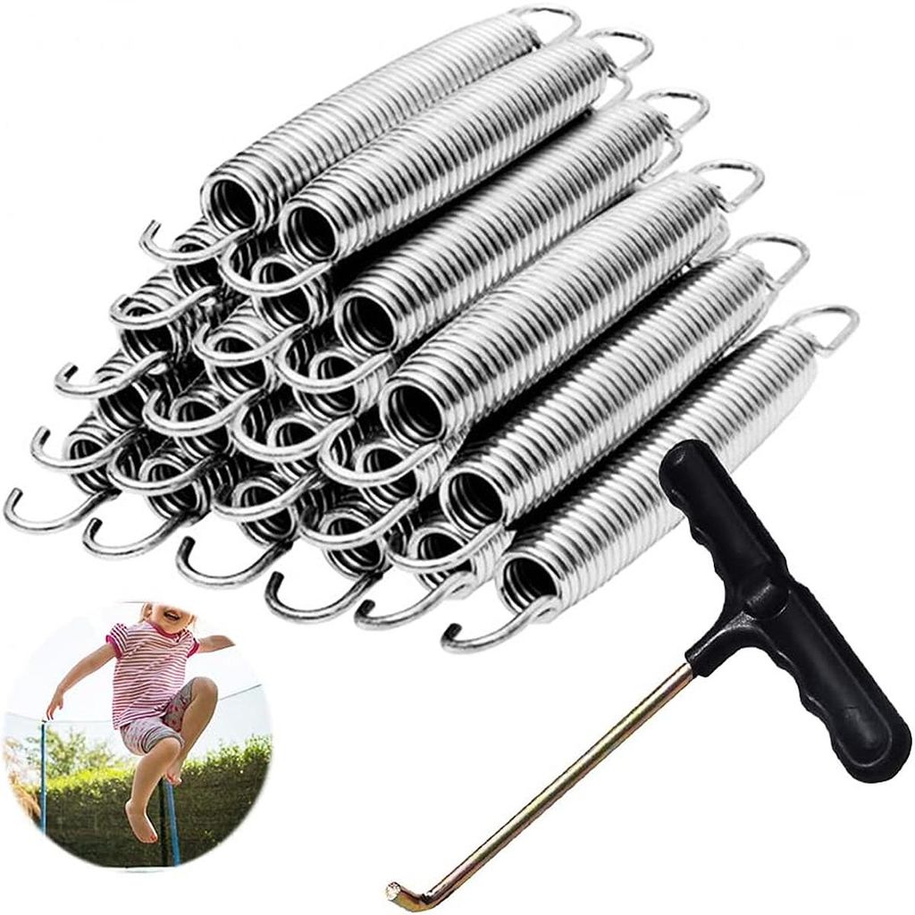 25 Stück Trampolinfedern 140 mm + mit T-Haken, Ersatzfedern, für 240, 244, 305, 366 bis 427 cm