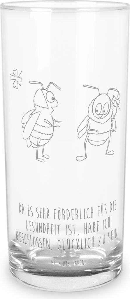 Mr. & Mrs. Panda Glas Hummeln Kleeblatt 200 ml - Transparent - Geschenk, glücklich Werden, Biene, Spruch Positiv, Cocktailglas, Tumbler, Fröhlich...