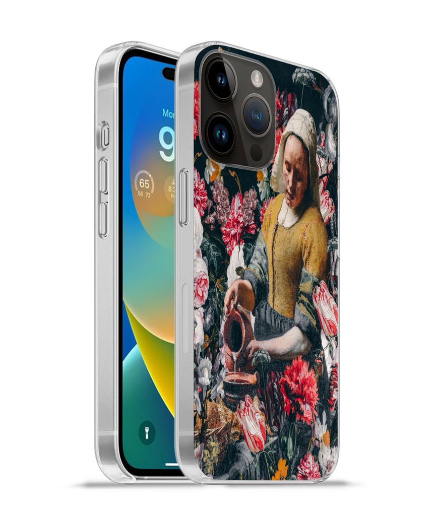 MuchoWow Handyhülle Schutzhülle Hülle für Apple iPhone 14 Pro - Softcase Milchmädchen - Vermeer - Blumen Silikon Softcase Handy Hülle - Ums...