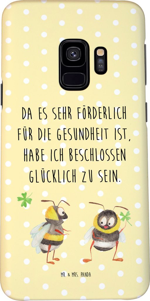 Mr. & Mrs. Panda Samsung Galaxy S9 Handyhülle Hummeln Kleeblatt - Gelb Pastell - Geschenk, Biene Deko, Spruch Positiv, Cover, Hülle, Handycover, ...