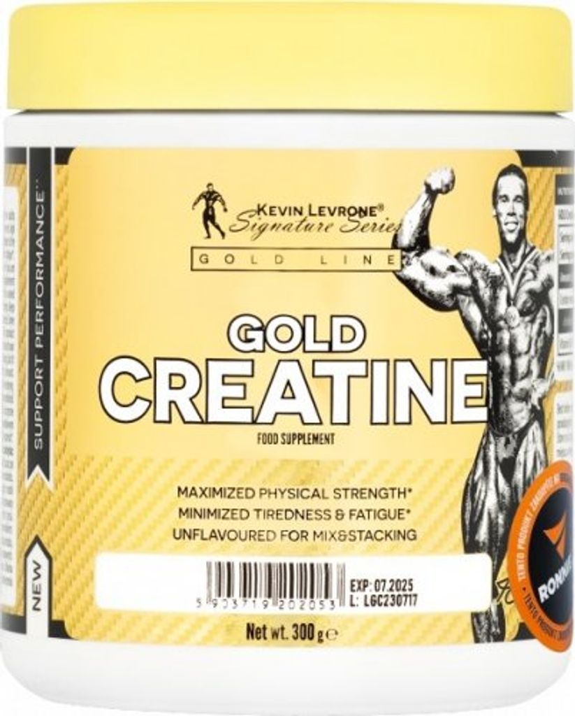A product shot of a container of Kevin Levrone Gold Creatine.