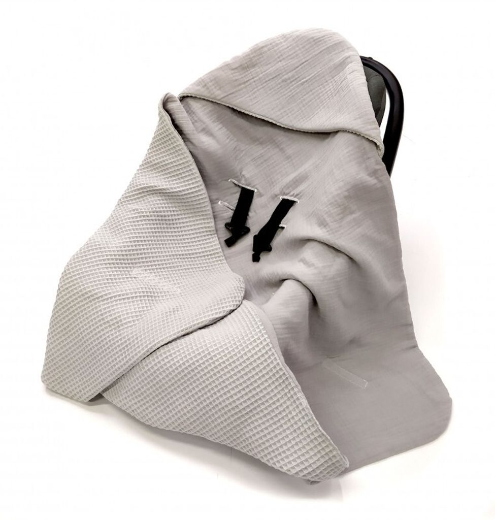 Einschlagdecke 100% Baumwolle 75x75 Sommer Babyschale Babydecke 2w1 Kapuzenhandtuch Autositz Kuscheldecke für Kinderwagen Musselin (Grau)