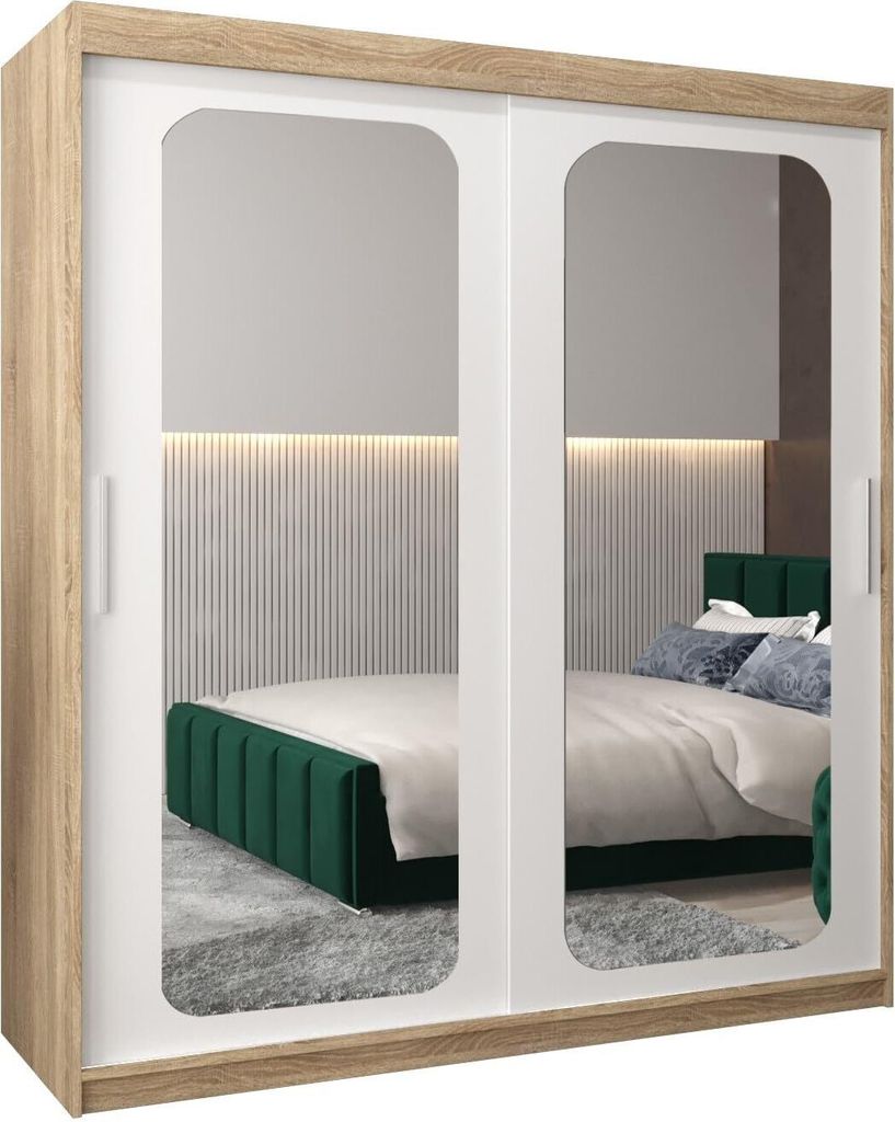 MEBLE KRYSPOL Promo 3180 Schlafzimmerschrank zwei Schiebetüren - Sonoma + Mattweiß