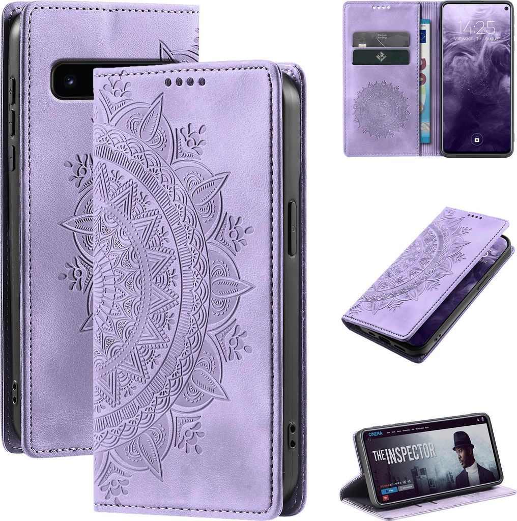 Mandala Handyhülle für Samsung Galaxy S10 RFID Schutz Klapphülle Case Cover Design Schutzhülle Farbe: Violett