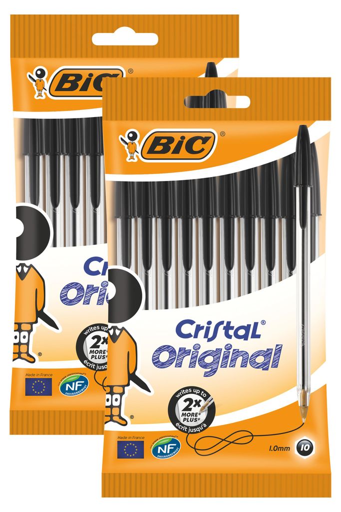 BIC Kugelschreiber Cristal Original Schwarz - Strichstärke 0,4 mm,  2 x 10er Pack