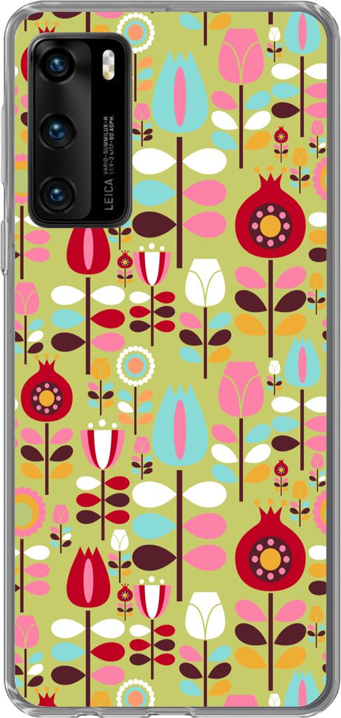 MuchoWow Handyhülle Schutzhülle Hülle für Telefoonhoesje Huawei P40 Muster - Blumen - Farben Silikon Softcase Handy Hülle - Handytasche