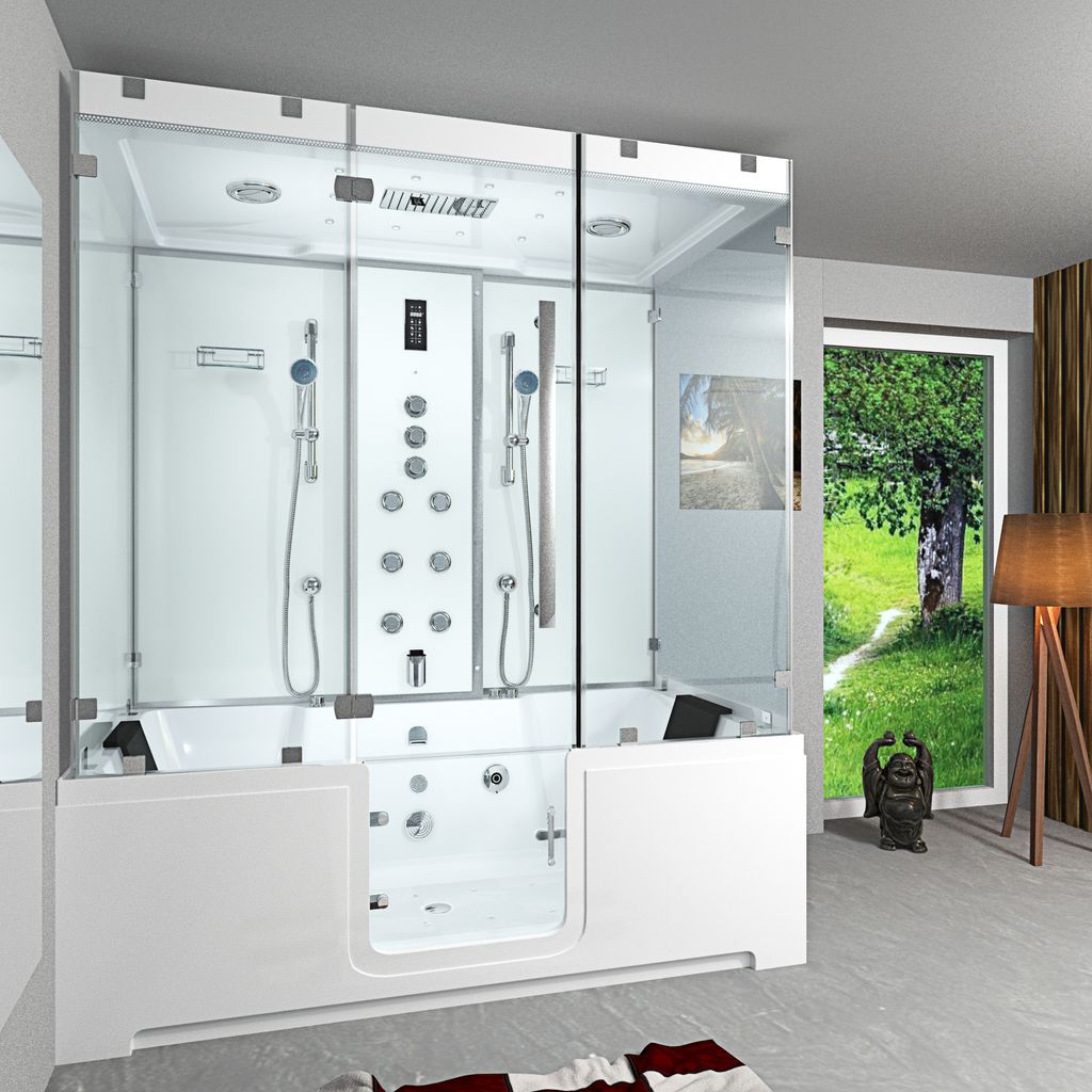 Kombination Badewanne Dusche K88-WS-TH-A-SC-EA Duschtempel 100x180 cm aktive Schlauch-Reinigung