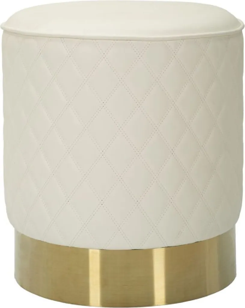 Tabouret Design Rond Sharon Blanc et Doré pour Salon et Chambre Chic