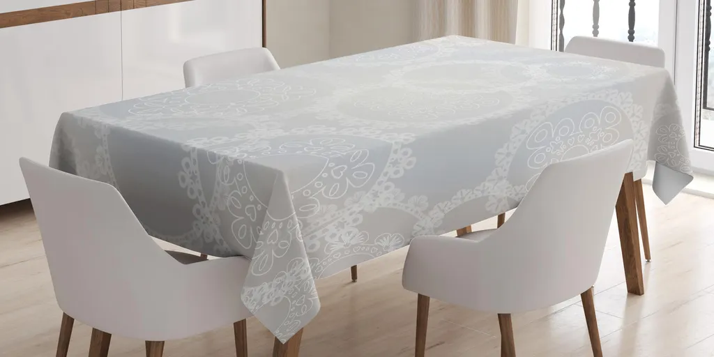 ABAKUHAUS Pearls Tovaglia, tovaglietta con bordo in pizzo, motivo moderno e romantico, stampa grafica, 140 x 170 cm, grigio bianco