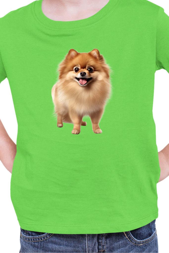 Kinder T-Shirt Dogs Breeds Pomeranian Dog Breed 005, 12-13 Jahr - 152 / Lime
