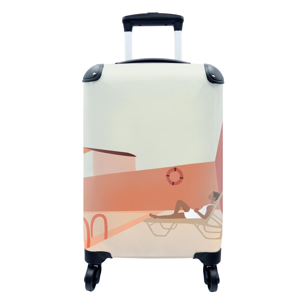 MuchoWow Koffer Handgepäck Trolley Rollkoffer Kleine Reisekoffer mit 4 Rollen - Frauen - Strandkorb - Pool - Sommer - Cabin Size < 55x40x23 cm &...