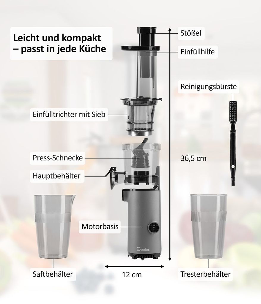 Genius Slow Juicer Entsafter Mini für Gemüse Obst 9 tlg