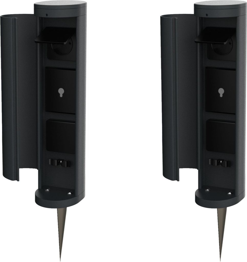 Novatool 2x Gartensteckdose Funk 2-fach Anthrazit SMART WIFI APP IP44 mit Erdspieß Steckdose rund Aussen Gartensteckdose Outdoor Steckdosesäule G...