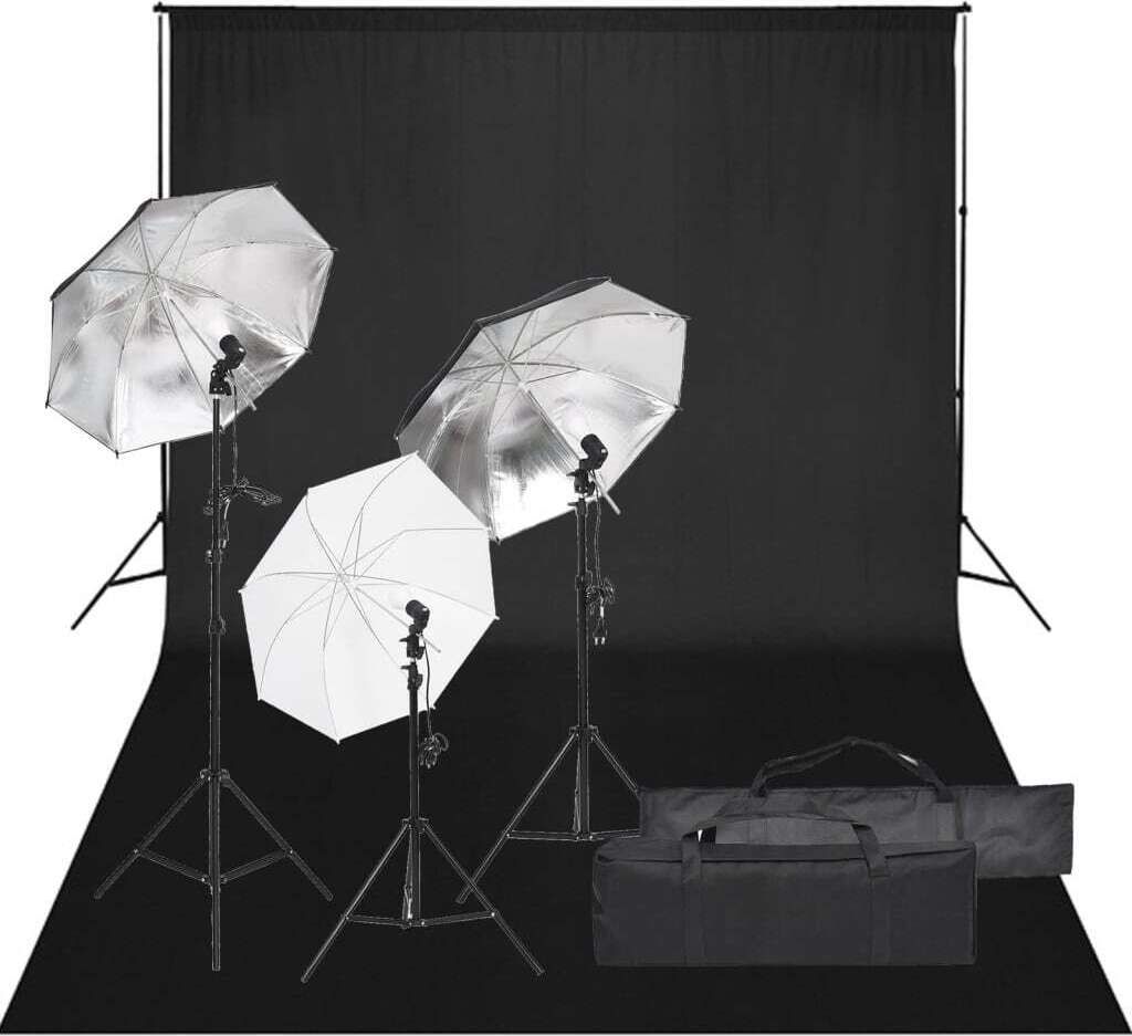 HOMMIE Fotostudio-Set - elegantes Design - mit Beleuchtung und Hintergrund DE894736 - Lampenstative