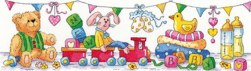 Auslaufmodell Heritage Kreuzstich Set Zählstoff "Neues Baby", Zählmuster, KCNB1458-E, 37,5x10cm