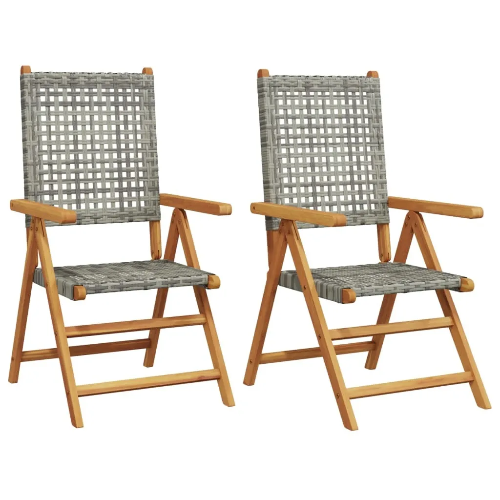 Chaises de Jardin en Acacia et Résine Tressée Grise - Lot de 2 Unités