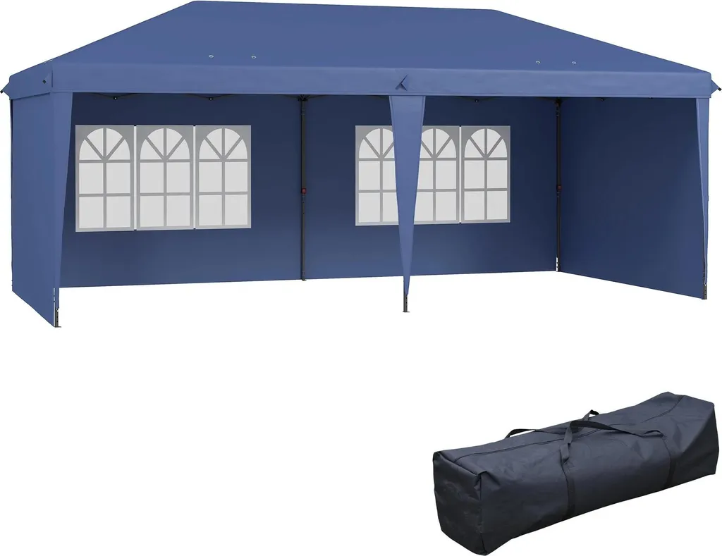Barnum de Jardin Pliant 3x6 m Bleu avec Fenêtres et Toile Oxford