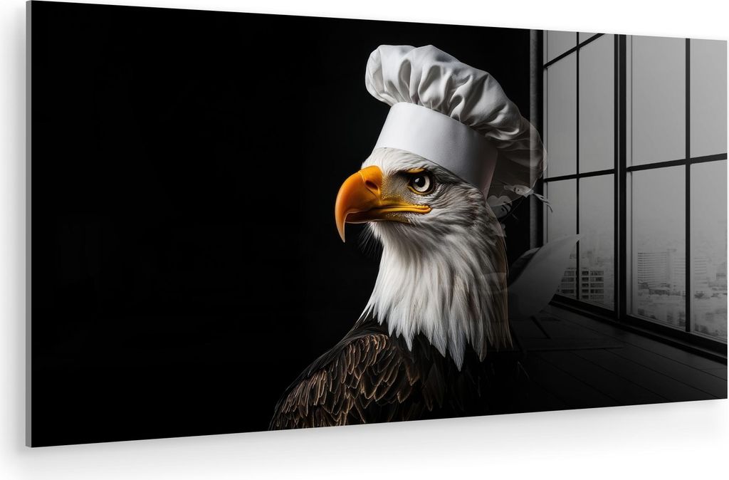MuchoWow Glasbilder - Bilder auf Wandbild - Foto auf Glas Adler - Amerika - Kochmütze - Vogel - Robust 120x60 cm Wanddekoration aus Glas - Acrylgl...