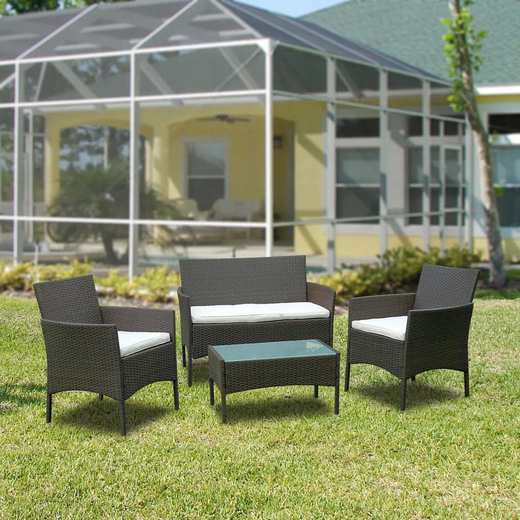 Set Arredo Balcone VINGO 4 Posti Marrone - Resistente e Confortevole