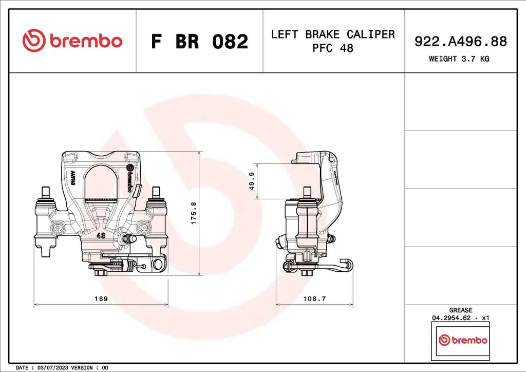 Étrier de frein grippé ? Brembo F BR 082 pour Movano B OE 4401100Q0J