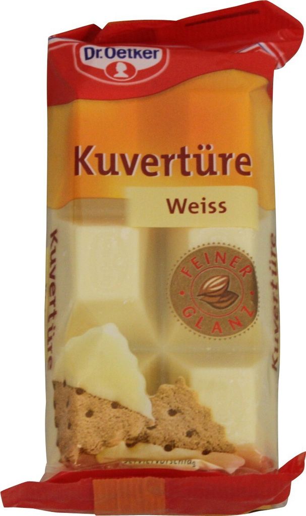 A package of white chocolate couverture.