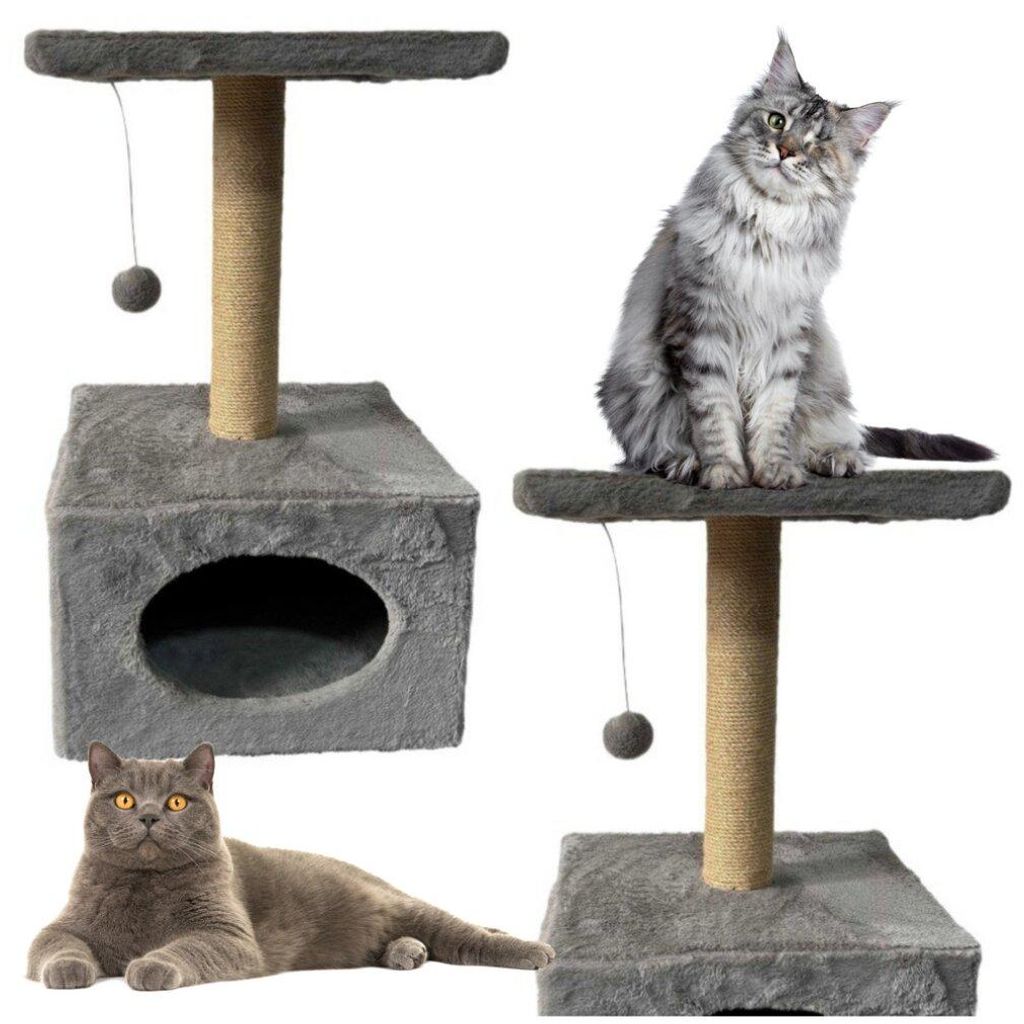 Leantoys Kratzbaum mit Katzenbett hängende Maus
