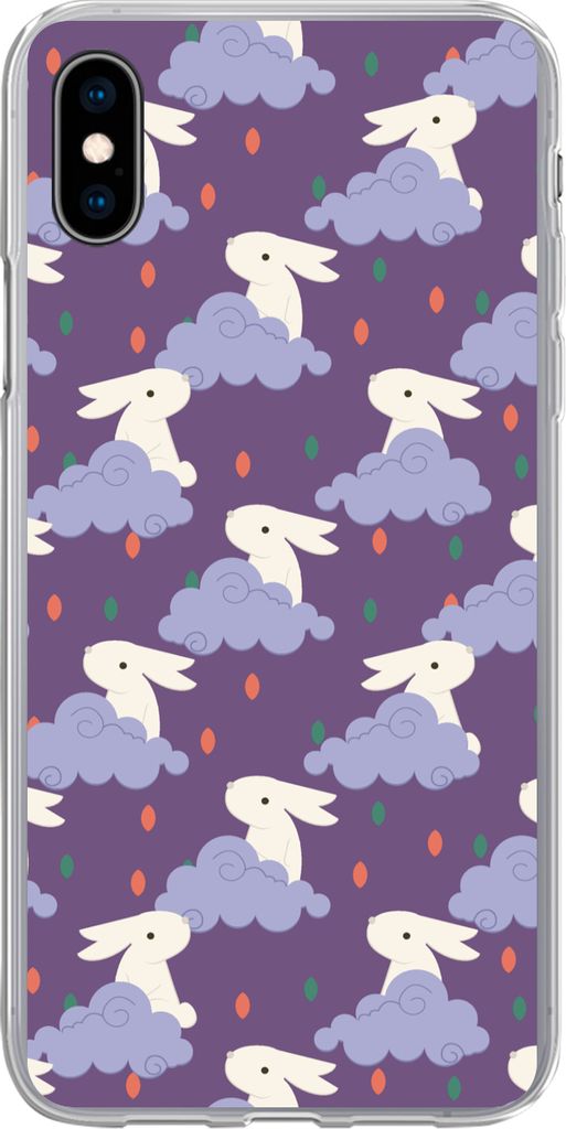 MuchoWow Handyhülle Schutzhülle Hülle für Telefoonhoesje iPhone Xs Muster - Kaninchen - Luft - Lila - Mädchen - Kinder - Kinder Silikon Soft...