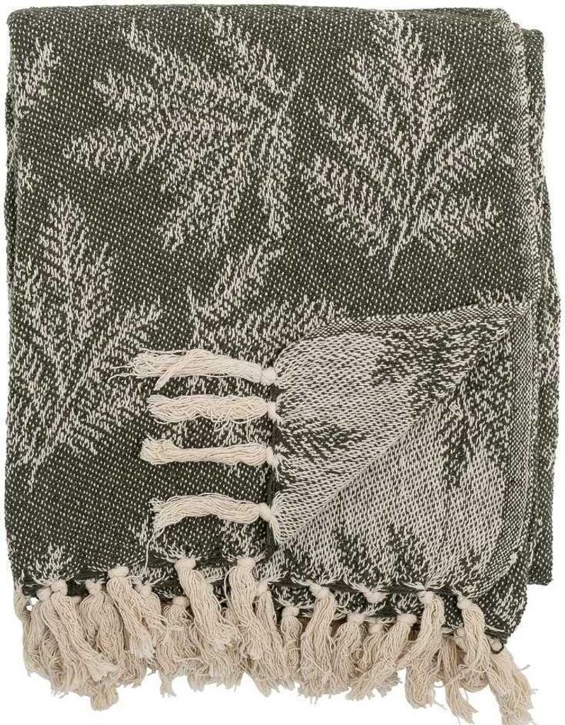 Bloomingville Decke GABRIELA Grün mit Tannenzweigen 160x130 cm Wolldecke Plaid