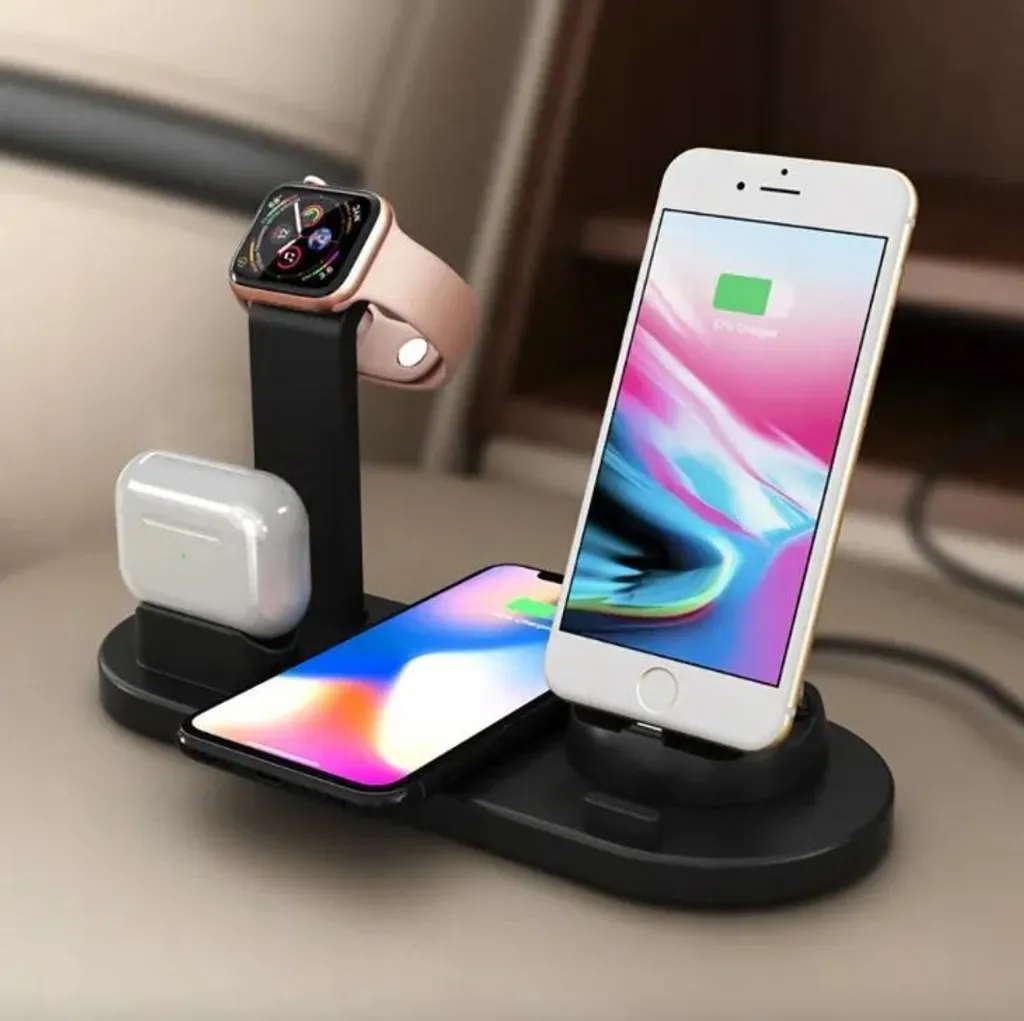 Chargeur à induction 6 en 1 compact avec dock rotatif multi-embouts