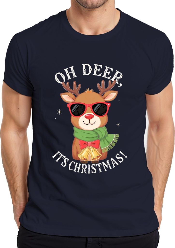 Oh Deer It's Christmas Rudolph Sonnenbrille Schal Glocken lustig Herren T-Shirt, Navy, M