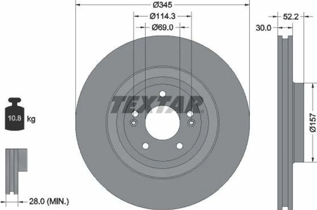 Disque de frein TEXTAR 92315103 avant compatible i30 OE 51712S0100