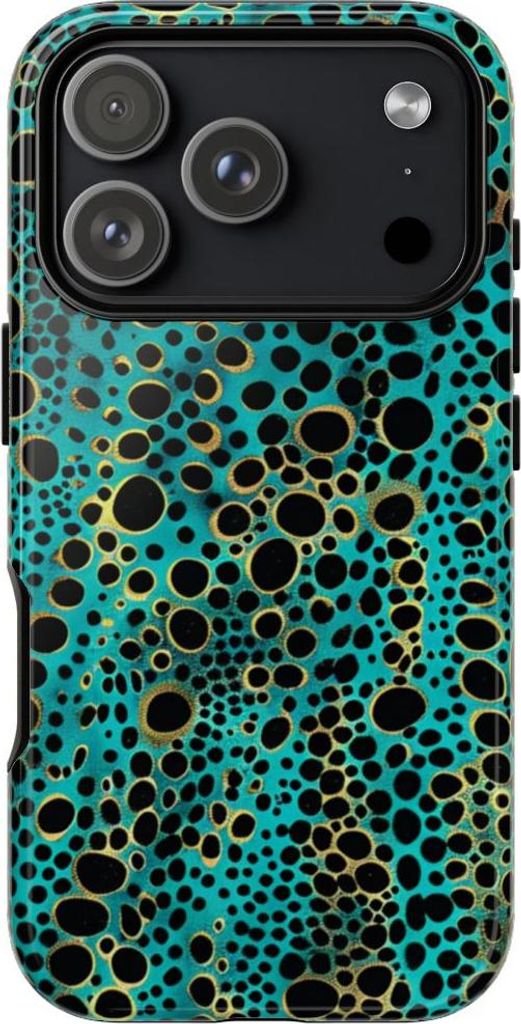 Türkis-Schwarz mit abstraktem Punktmuster – Hülle Kompatibel mit iPhone 17 Pro