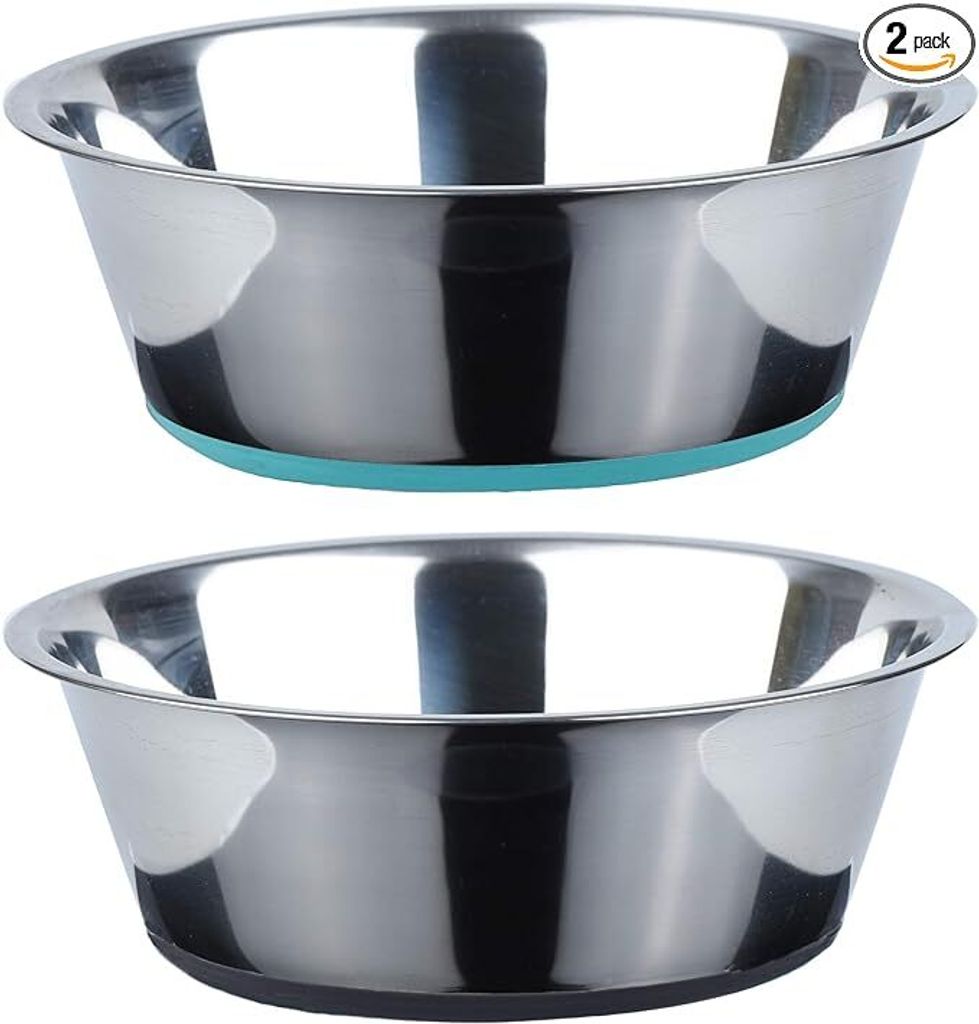 Tiefer Hundenapf aus Edelstahl mit rutschfestem Silikon, 2er Pack, 1,44L, Futternapf und Trinknapf für Grosse, mittelgroße und kleine Hunde,Dog Bowl