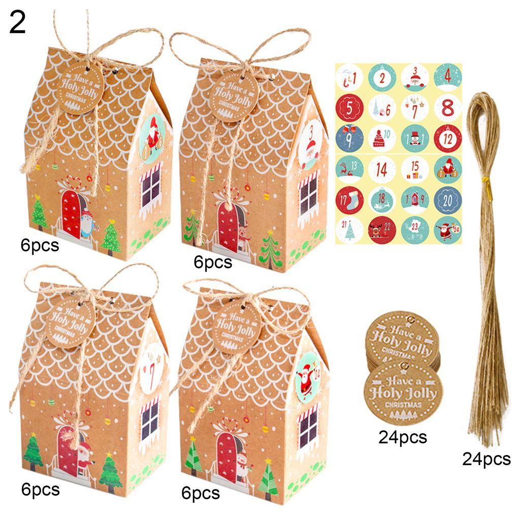 24 Sets Bonbaumtasche einfach zu versammeln Hausform Faux Kraft Papier Weihnachtsgeschenkverpackungsschachtel für Festival-2