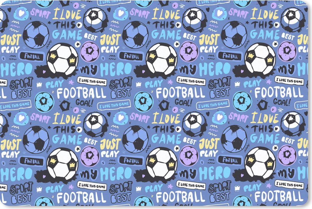 MuchoWow Schreibtischunterlage Muster - Fußball - Blau - Jungen - Kinder - Kleiner Junge 60x40 cm - XXL Mauspad - Großes Mauspad