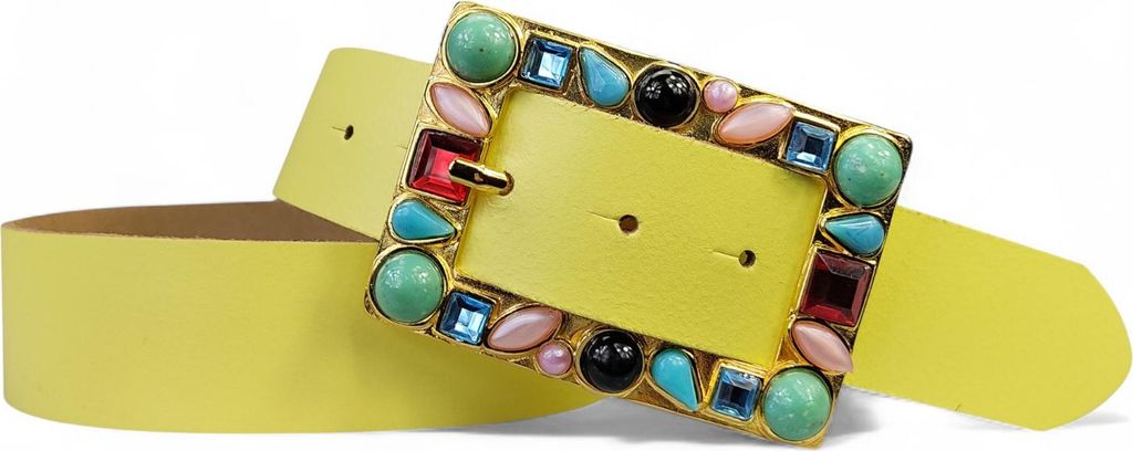 FRONHOFER Damengürtel mit goldener Schmuckschnalle mit farbigen Steinen