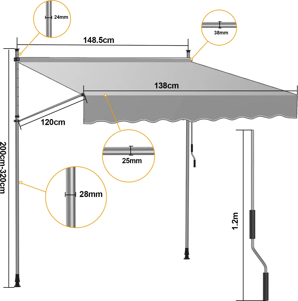 Jiubiaz Tenda Sole Balcone 1.5m | Resistente UV e Idrorepellente - 4