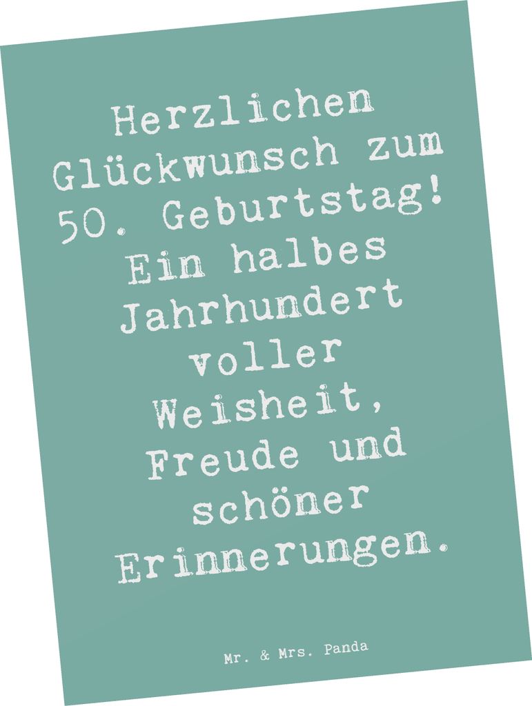 Mr. & Mrs. Panda Postkarte Spruch 50. Geburtstag - Meeresbrise - Geschenk, Grußkarte, Glück, Ansichtskarten, Ansichtskarte, bildkarte, Dekoration...