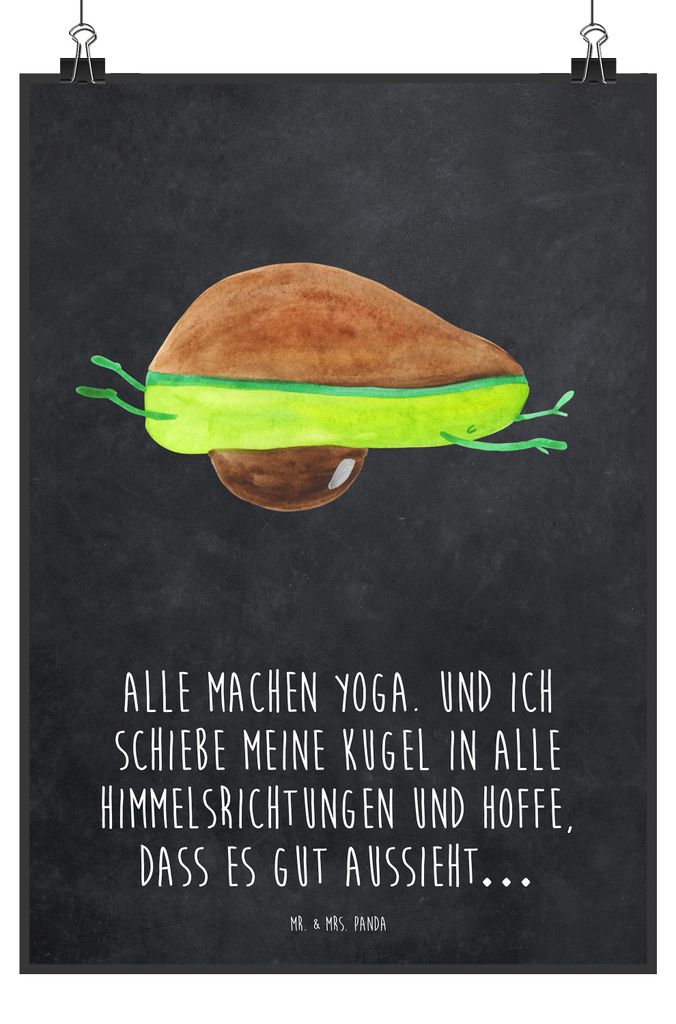 Mr. & Mrs. Panda Bild Avocado Yoga DIN A4 - Kreidetafel - Geschenk, Wandbild, kunstdruck poster, Bauch, Unsportlich, drucke, Hilfe, Haha, Plakat, W...