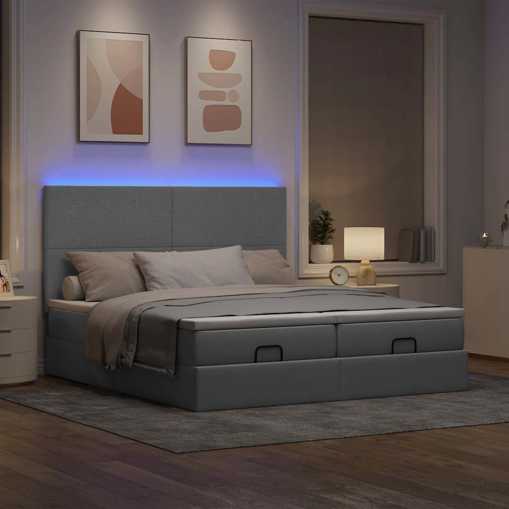 "2026 Aktion"Ottoman-Bett - HOMMIE - Doppelbett - Moderne design, mit Matratzen & LEDs Hellgrau 160x200 cm Stoff GermanyMöbel 51058 - Klassische B...