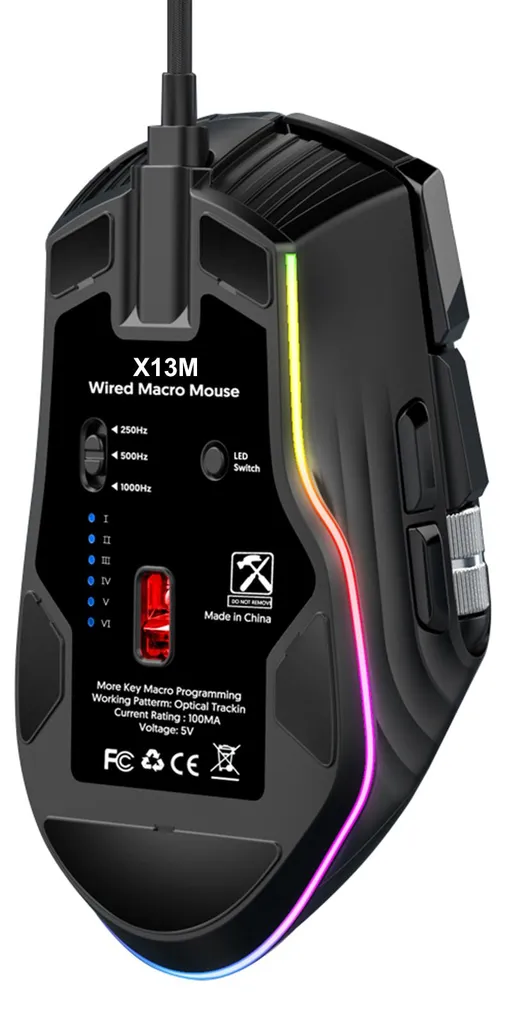 Souris de jeu filaire RGB programmable 12400 DPI avec double molette