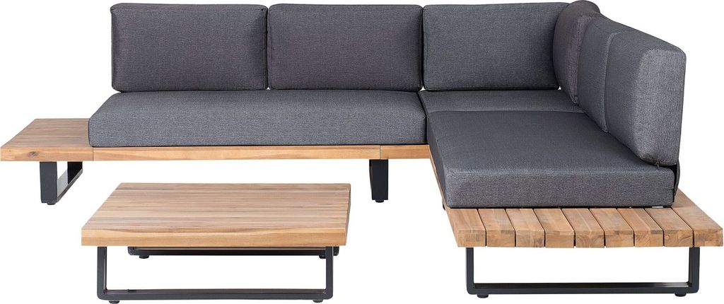 BELIANI Lounge Set Hellbraunes Akazienholz 5-Sitzer mit Auflagen Dunkelgrau Modern Tisch 82x82 cm Garten Terrasse Außenbereich Outdoor